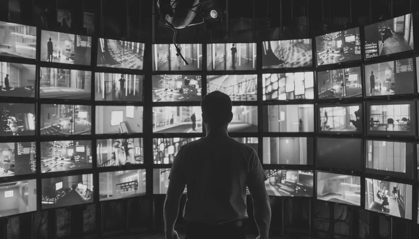 Un agent de sécurité devant des caméras